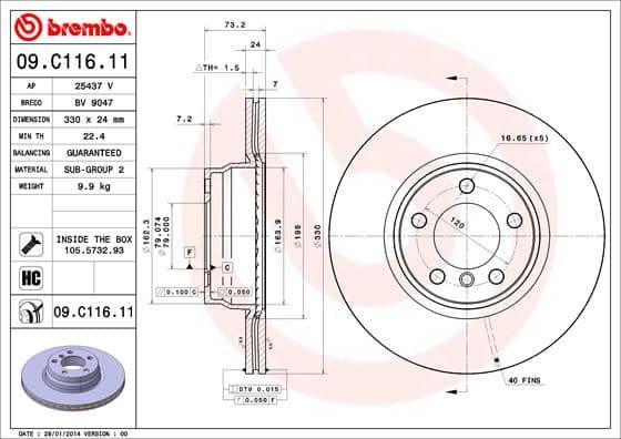 Brake Disc PRIME LINE - UV Coated 09.C116.11