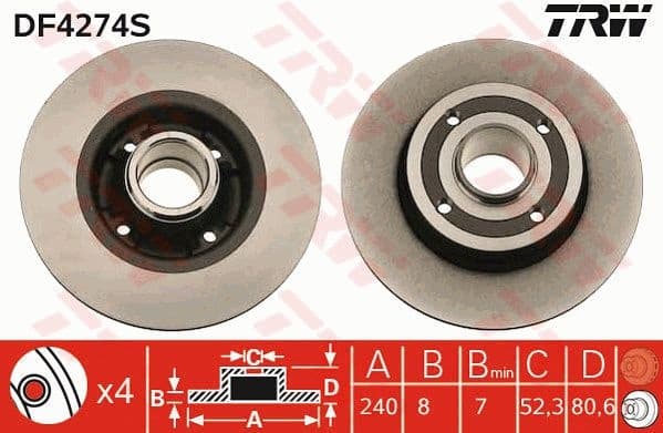 Brake Disc TRW SINGLE DF4274S