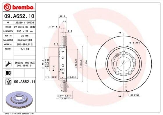 Brake Disc PRIME LINE - UV Coated 09.A652.11