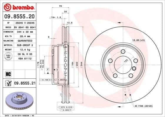 Brake Disc PRIME LINE - UV Coated 09.8555.21