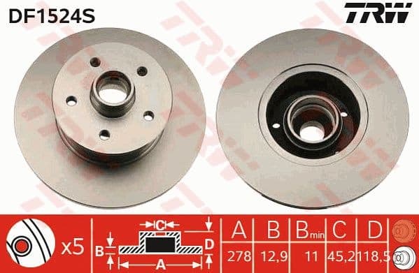 Brake Disc TRW SINGLE DF1524S