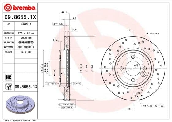 Brake Disc XTRA LINE - Xtra 09.8655.1X