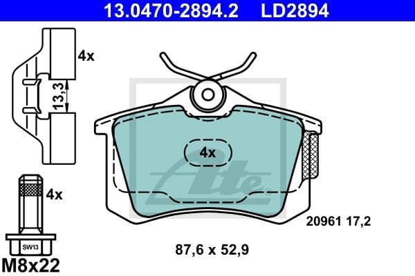 Brake Pad Set, disc brake ATE Ceramic 13.0470-2894.2