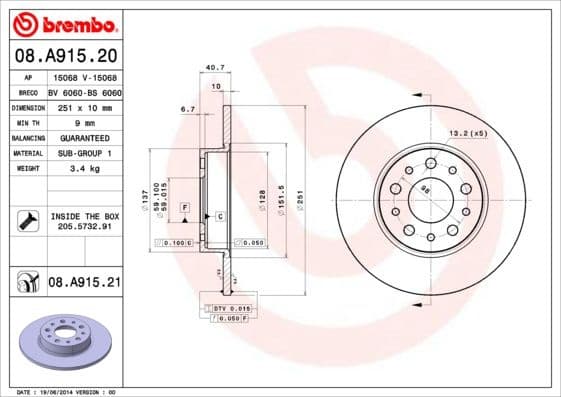 Brake Disc PRIME LINE - UV Coated 08.A915.21