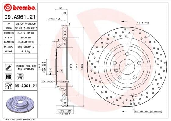 Brake Disc PRIME LINE - UV Coated 09.A961.21