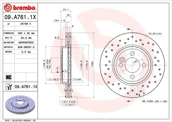 Brake Disc XTRA LINE - Xtra 09.A761.1X