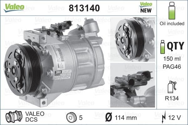 Compressor, air conditioning VALEO ORIGINS NEW OE TECHNOLOGY 813140
