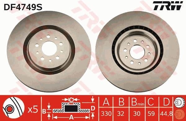 Brake Disc TRW SINGLE DF4749S