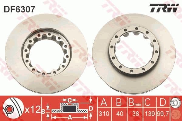 Brake Disc TRW SINGLE DF6307S