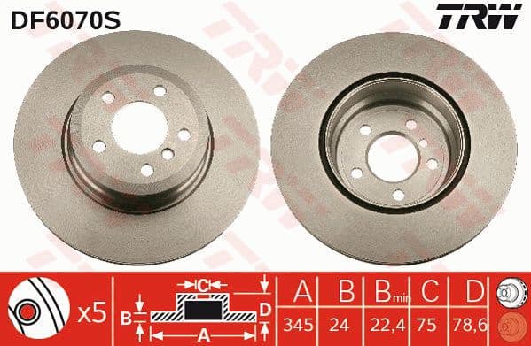 Brake disc, 1pcs REAR, Top Quality DF6070S - image 4