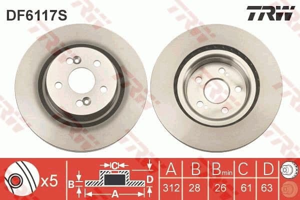 Brake Disc TRW SINGLE DF6117S