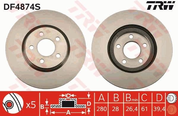 Brake Disc TRW SINGLE DF4874S