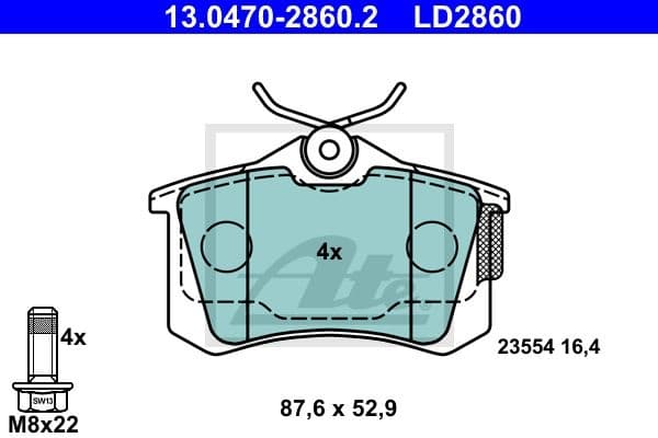 Brake Pad Set, disc brake ATE Ceramic 13.0470-2860.2