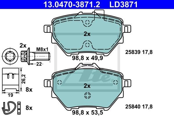 Brake Pad Set, disc brake ATE Ceramic 13.0470-3871.2