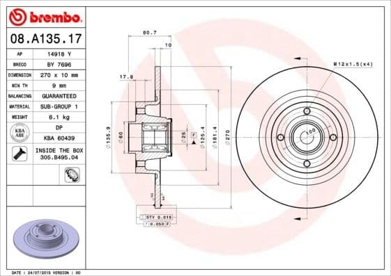 Brake Disc PRIME LINE - With Bearing Kit 08.A135.17