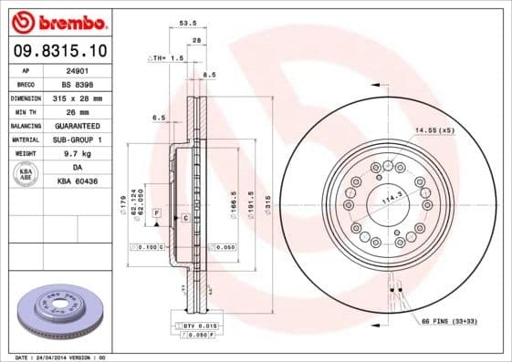 Brake Disc PRIME LINE 09.8315.10