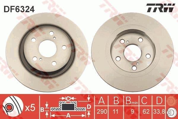 Brake discs kit rear, (2pcs), Top Quality DF6324