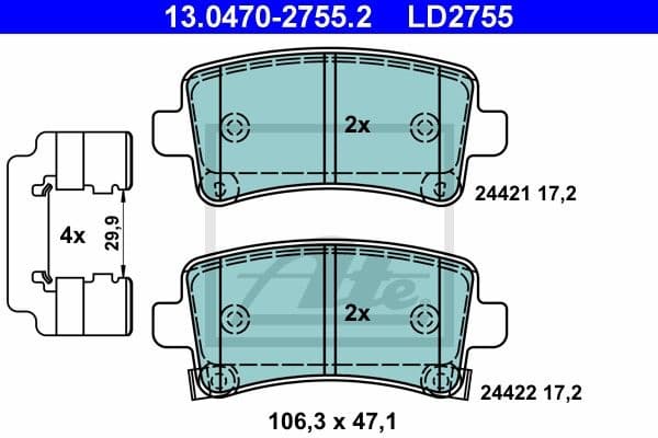 Brake Pad Set, disc brake ATE Ceramic 13.0470-2755.2 - image 2