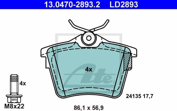 Brake Pad Set, disc brake ATE Ceramic 13.0470-2893.2