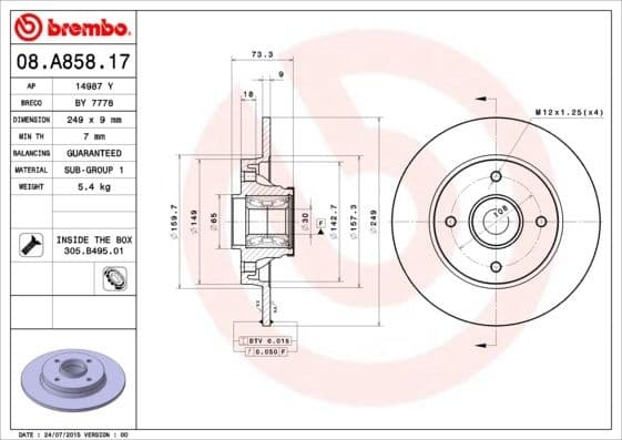 Brake Disc PRIME LINE - With Bearing Kit 08.A858.17