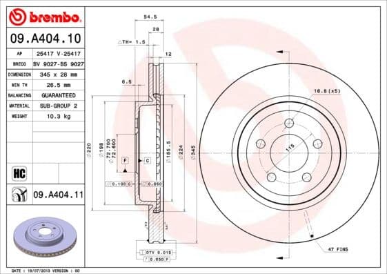 Brake Disc PRIME LINE - UV Coated 09.A404.11