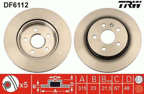 Brake discs kit rear, (2pcs), Top Quality DF6112