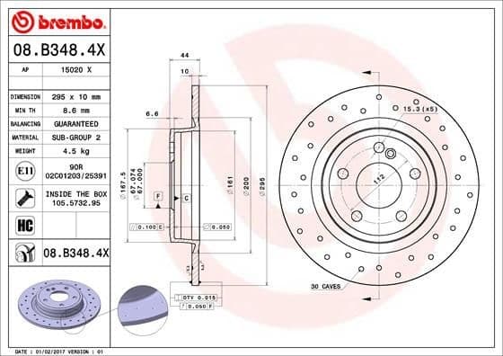 Brake discs kit rear, (2pcs), Top Quality 08.B348.4X