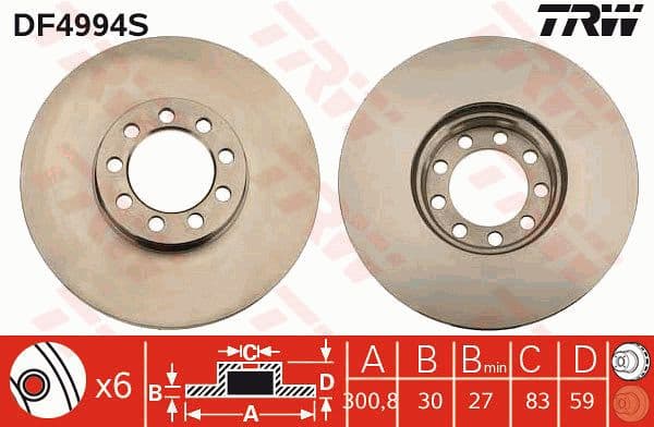 Brake Disc TRW SINGLE DF4994S