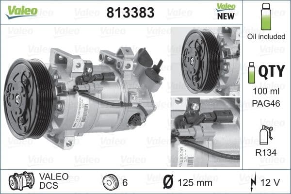 Compressor, air conditioning VALEO ORIGINS NEW OE TECHNOLOGY 813383