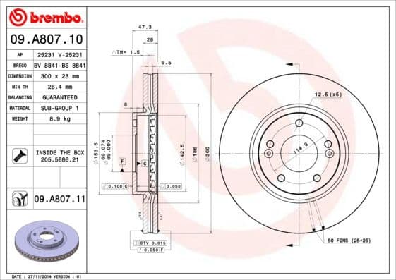 Brake Disc PRIME LINE - UV Coated 09.A807.11