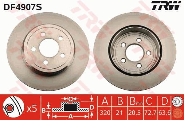 Brake Disc TRW SINGLE DF4907S