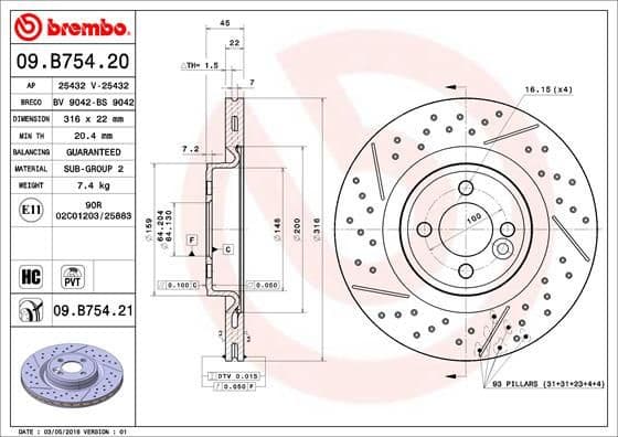Brake Disc PRIME LINE - UV Coated 09.B754.21