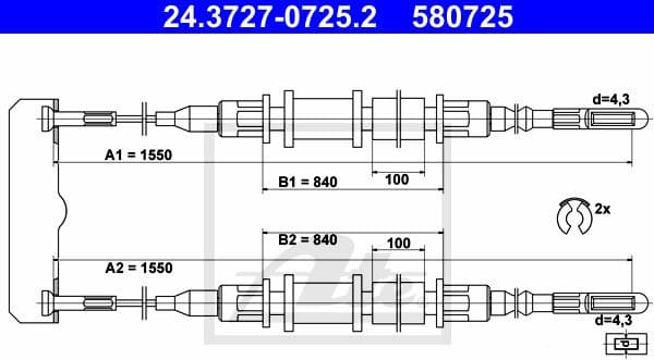 Cable Pull, parking brake 24.3727-0725.2