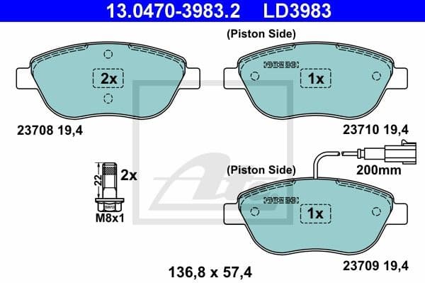 Brake Pad Set, disc brake ATE Ceramic 13.0470-3983.2 - image 2