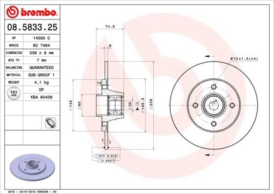 Brake Disc PRIME LINE - With Bearing Kit 08.5833.25