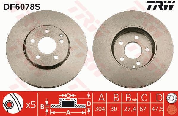 Brake Disc TRW SINGLE DF6078S