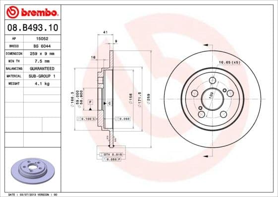 Brake Disc PRIME LINE 08.B493.10
