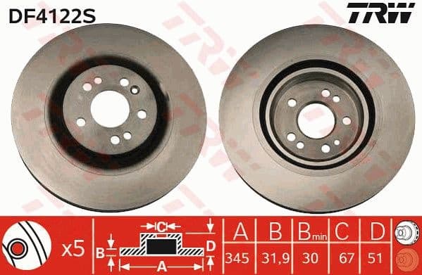 Brake Disc TRW SINGLE DF4222S
