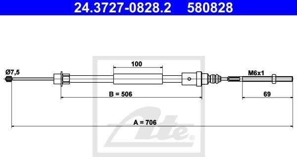 Cable Pull, parking brake 24.3727-0828.2