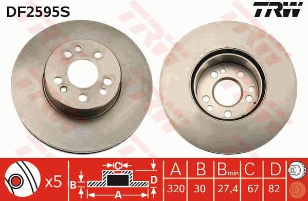 Brake Disc TRW SINGLE DF2595S