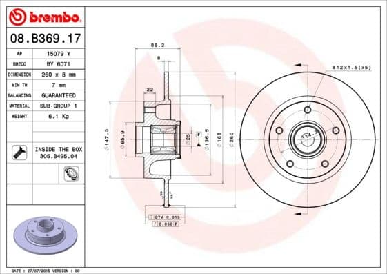 Brake Disc PRIME LINE - With Bearing Kit 08.B369.17