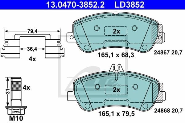 Brake Pad Set, disc brake ATE Ceramic 13.0470-3852.2