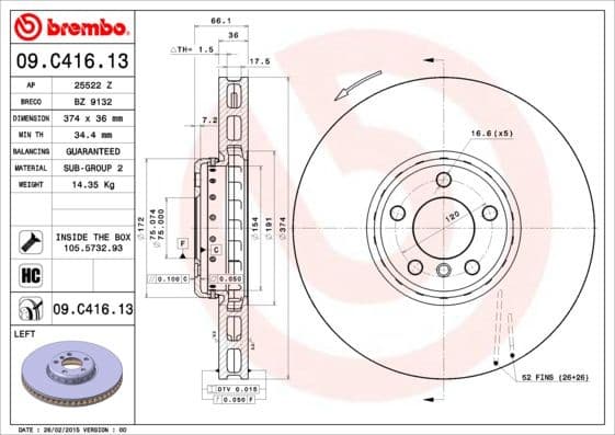 Brake Disc PRIME LINE - Composite 09.C416.13