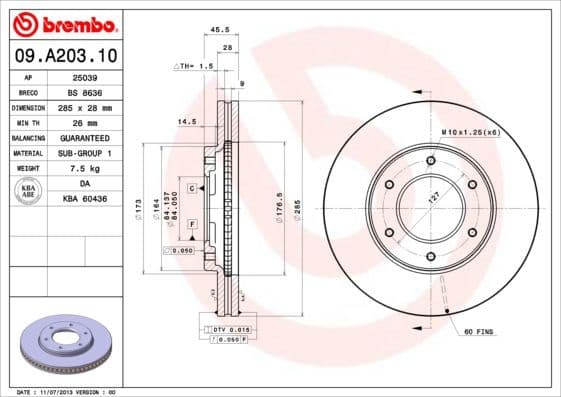 Brake Disc PRIME LINE 09.A203.10