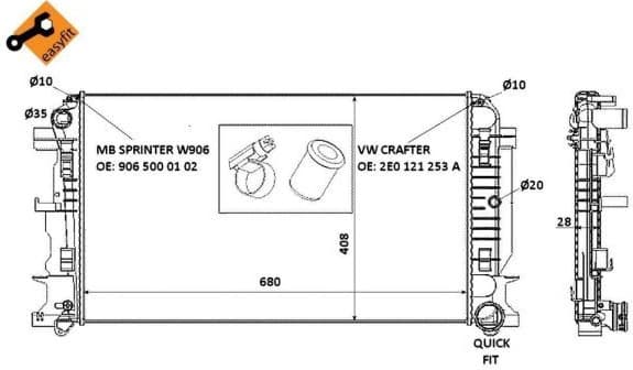 Radiator, engine cooling EASY FIT 53885