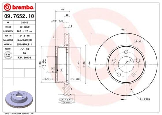 Brake Disc PRIME LINE 09.7652.10