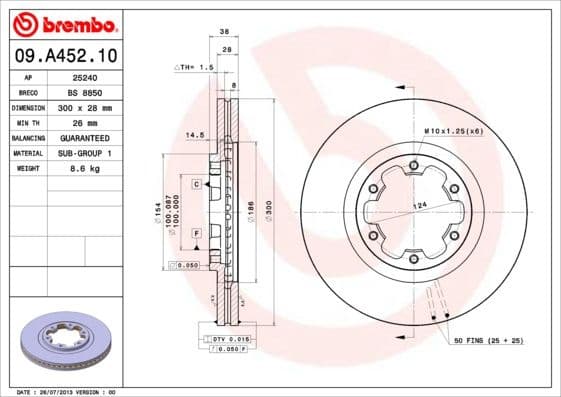 Brake Disc PRIME LINE 09.A452.10