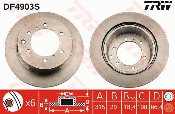 Brake Disc TRW SINGLE DF4903S
