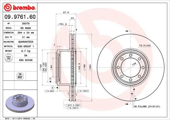 Brake discs kit rear, (2pcs), Top Quality 09.9761.60
