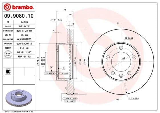 Brake Disc PRIME LINE 09.9080.10